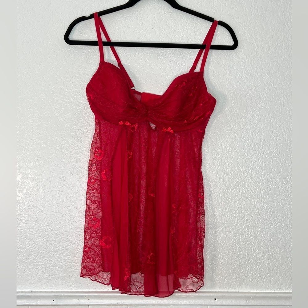 Vintage retro Y2K Fredericks of Hollywood red lace mini slip teddy L